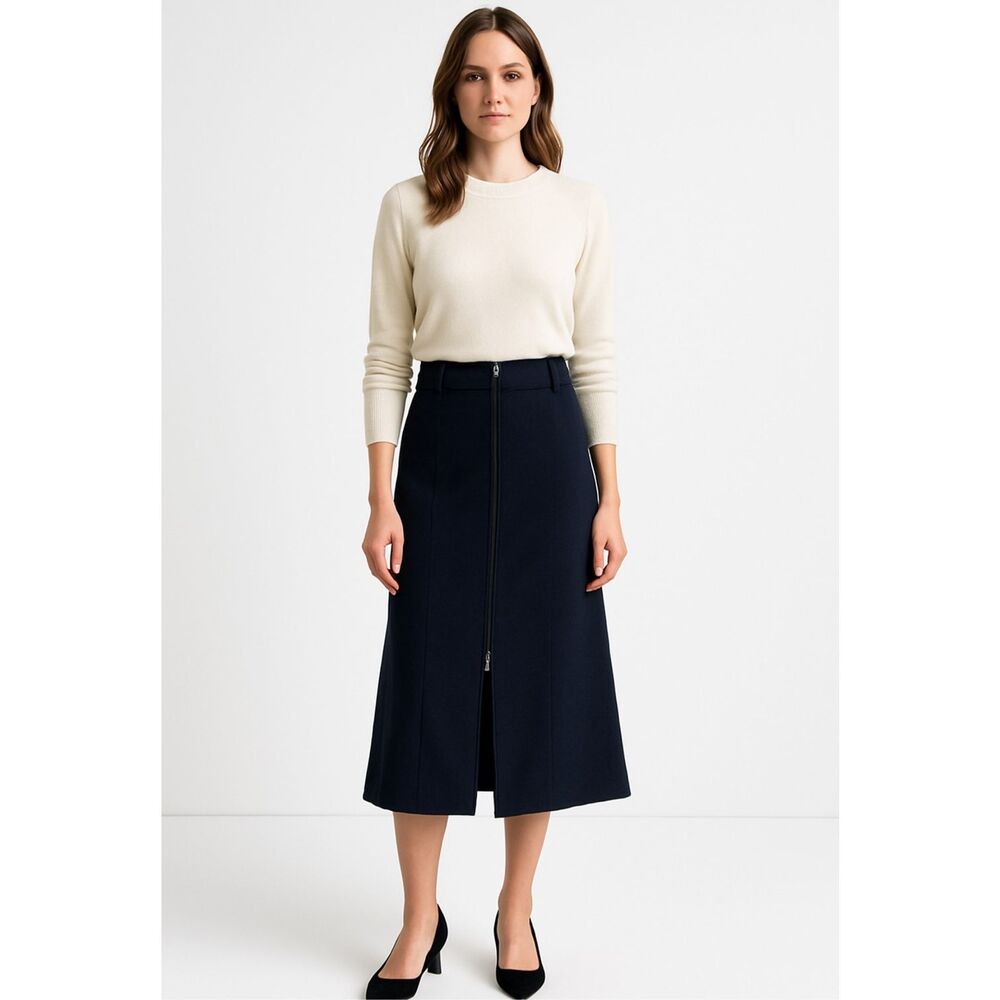 Sportmax Navy Virgin Wool Midi Skirt Jewel Detail Italy 4
